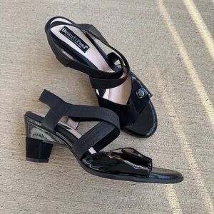 BeautiFeel Camille Open-Toe Pump Sandals Shoes Black Leather Patent 40 comfy